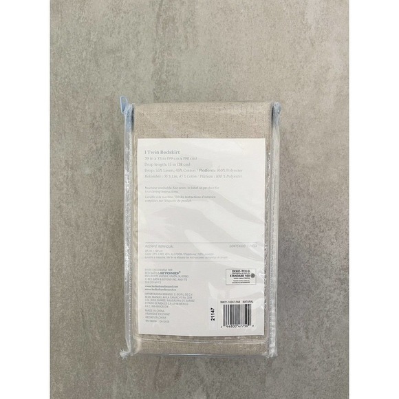 Nestwell Linen Cotton Blend Bedskirt Twin Natural Tan 15" Drop Neutrals Tailored - Picture 10 of 16